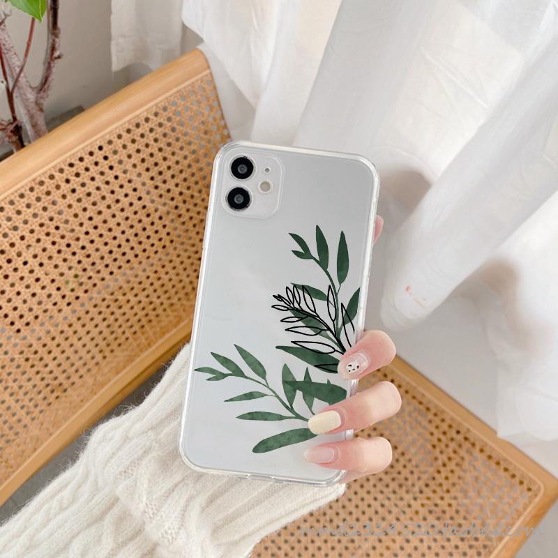

JAMULAR Cute Cactus Green Leaf Clear Phone Case For iPhone 11 12 13 Pro Max X XS XR SE2 7 8 6Plus Funny Plants Soft TPU Cover iPhone 13mini