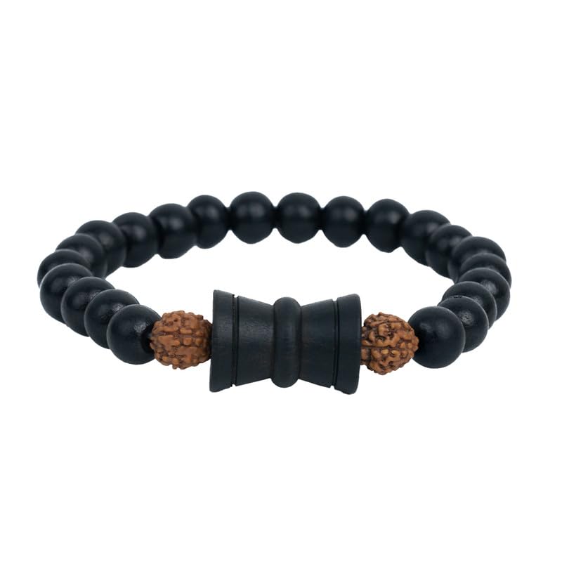 Astrotalk Rudraksha Karungali Bracelet With Damru | Original 5 Mukhi Rudraksha & Karungali Beads | Shields from