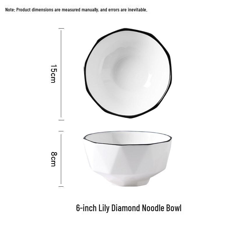 

6-Inch Nordic-Style Noodle Bowl Set (4-Piece) - Large, Simple Design for Soup, Instant Noodles, Dorm Use