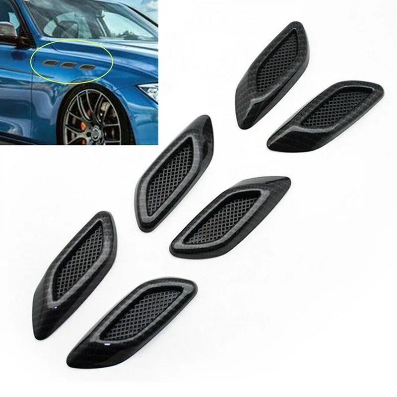 6Pcs Universal Car Air Flow Vent Hoods for Most Cars Carbon Fiber Side Sticker Exterior Accessories