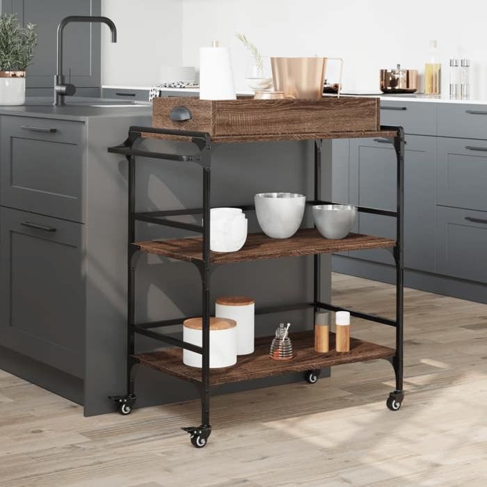 VidaXL Kitchen Trolley, Shelf with Wheels, Service Cart, Indoor Living Room Bathroom Storage Furniture, Oak 842345