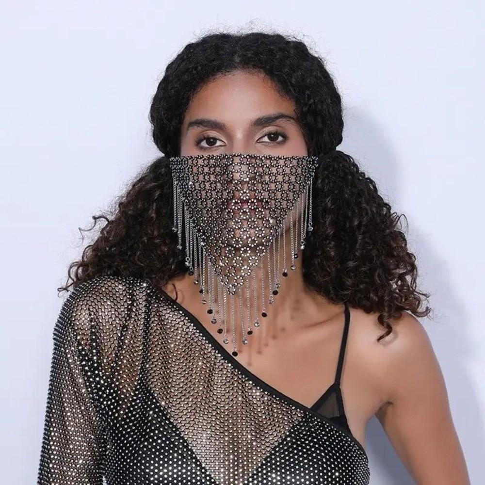 Маска для лица с кисточками Рыболовная сеть Маскарадная маска Многоразовая маска со стразами Танцевальная вечеринка