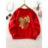 Unisex Crew Neck Sweatshirt with Leopard Print Heart and Bow Decoration , Long Sleeve, Casual Style, Perfect for Camping and Parties