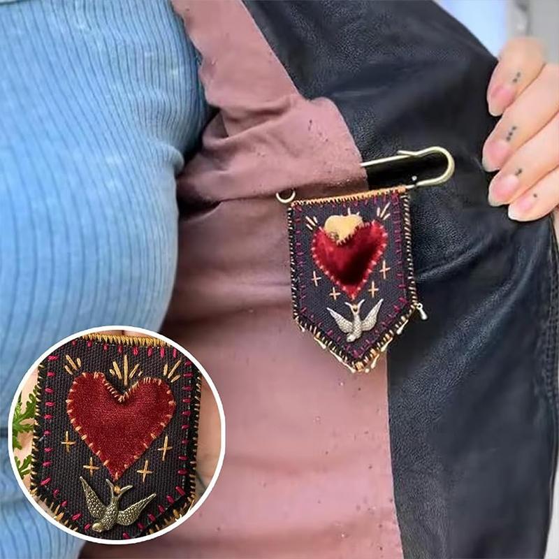 Hope'S Protection Pocket With Rosemary Hand Embroidered Protection Pocket Pin Holds Love Notes Or Any Talisman, Talisman Brooch