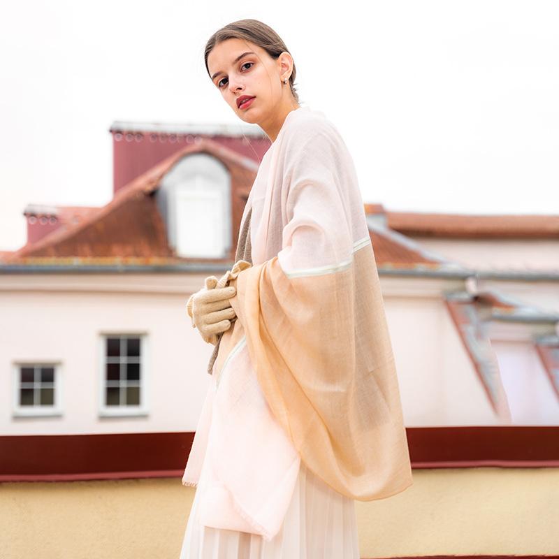

Light and thin cashmere scarf splicing color Weaver girl simple autumn and winter ring velvet long shawl Above 175cm