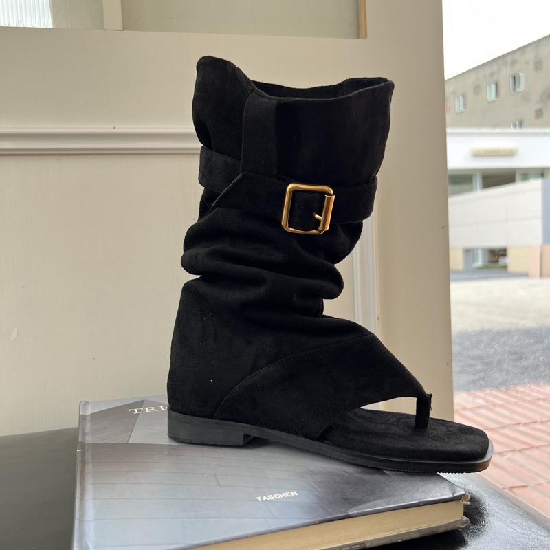 Fashion Flip flops summer cool boots square toe flat bottom inner height stacking boots Western cowboy boots 2025