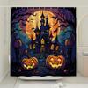 Horror Halloween Shower Curtain Castle Pumpkin Tree Halloween Orange Black Bath Shower Curtain For Halloween Bathroom Decoration