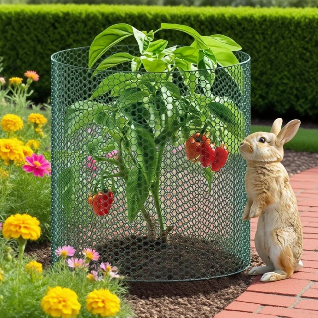 Garden Plant Protector Net Free-Cut Metal Plant Protector Wire Roll with Ground Stakes and Ties To Protect Plants from Animals