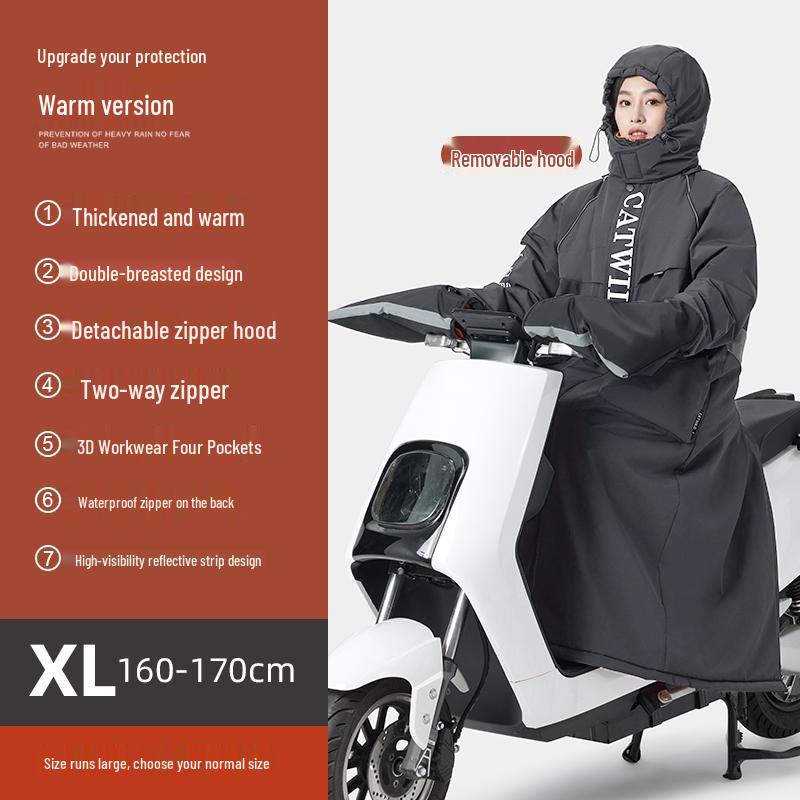 Electric Vehicle Winter Windshield Fleece-Lined Warm Coat for Bicycles & Motorcycles - Cold Weather Windproof Gear