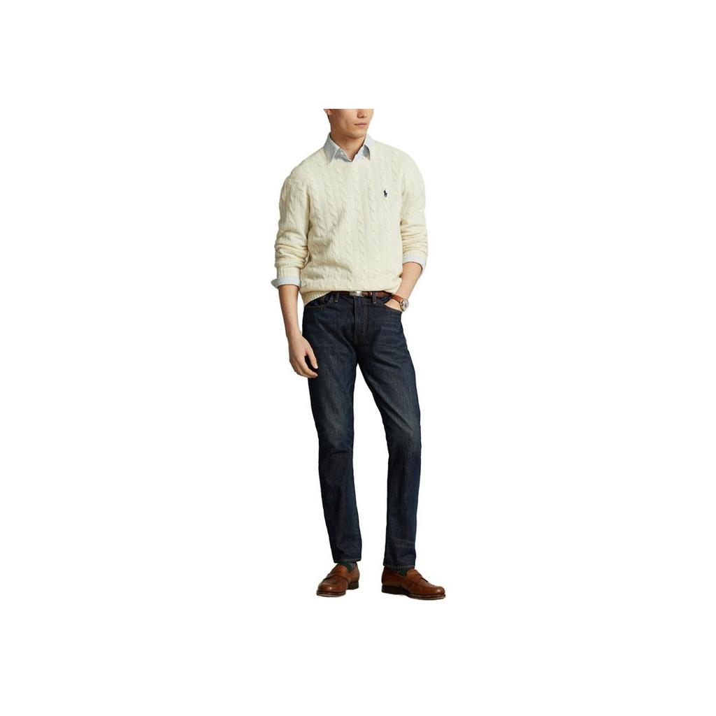 Polo Ralph Lauren FW22 Solid Logo Embroidered Cable Knit Cashmere Sweater Men Sweater Cream 710876762-010