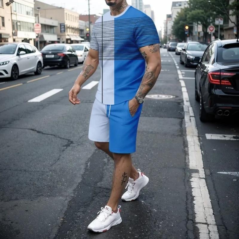 Boutique3D îmbinare modă retro pantaloni scurți bărbați set sport 2 piese îmbrăcăminte stradală tricou cu mânecă scurtă+pantaloni scurți îmbrăcăminte bărbați