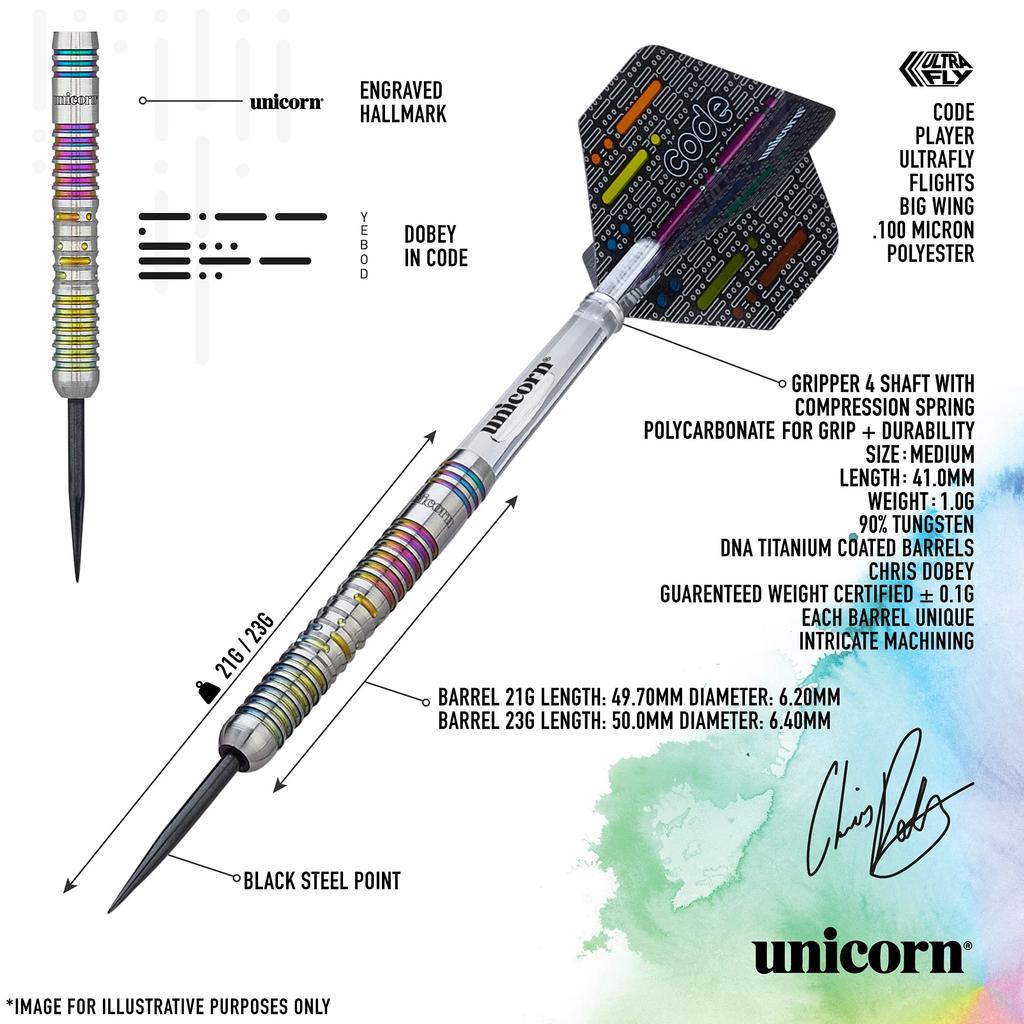 Unicorn Code Series Dart Chris CODE 06063 Barrel, Dobie, Steel, 21g,