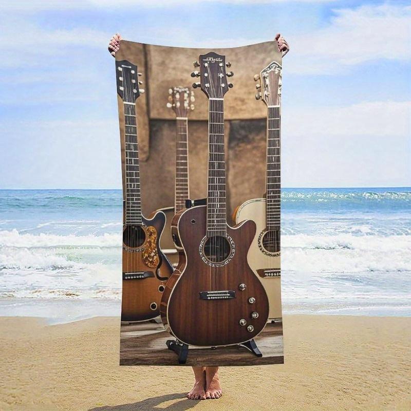 

Vintage Guitar Beach Towel Acoustic Music Print Quick Dry Microfiber Sandproof for Travel Pool Gym Camping Musician Gifts W40*H60(CM)
