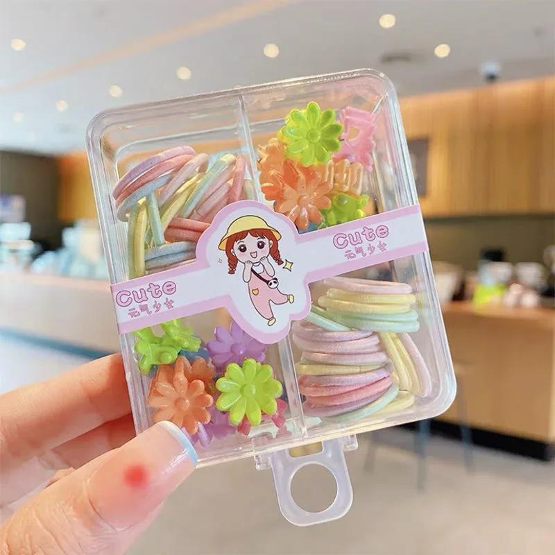 

40pcs Elastic Hair Ties and 14 Hair Clips New Fashion Baby Girls Cute Kawaii Hair Accessories Box New Year Gifts