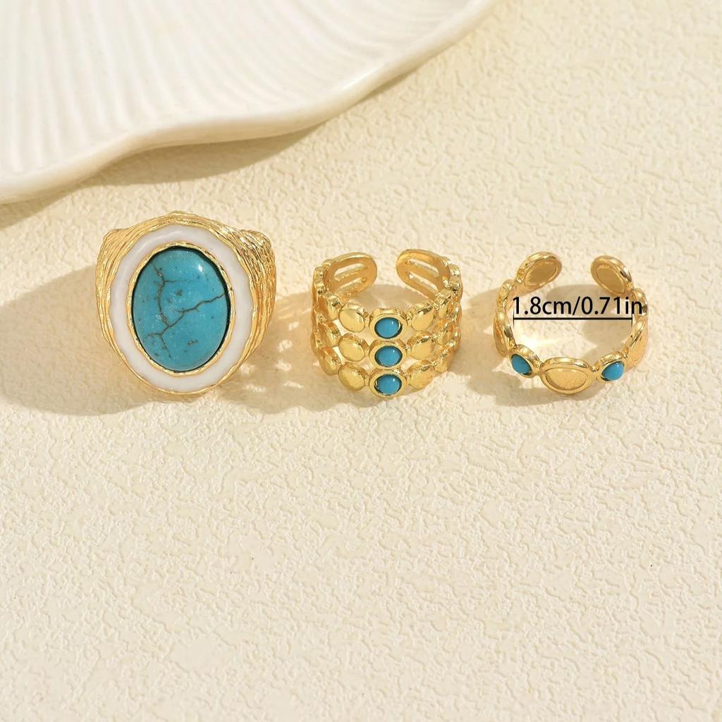 Inele Oval Turcoaz Elegant Culoare Aur Piatră Albastră Inel de Deget Stil Bohemian Boho Bijuterii de Petrecere Pentru Femei