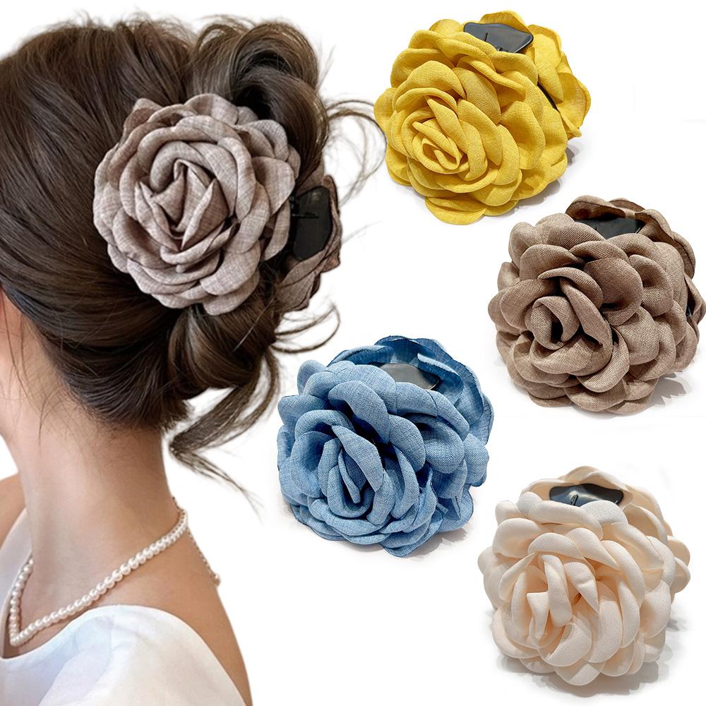 16 Colors Sweat Medium Size Cotton Fabric Rose Flower Hair Claw Clips for Women Korean Ctach Shark Clamp Hair Accessories
