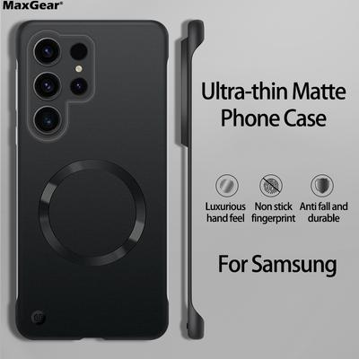 Matte Metallic Lackierung Rahmenlose PC Harte Handyhülle Für Samsung Galaxy S25 S24 S23 S22 Plus Ultra Magnetisches Kabelloses Laden Capa