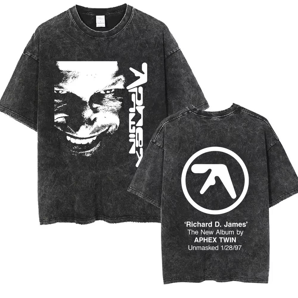 T-shirt Doppiamente Lavata Aphex-Vintage per Uomo e Donna, T-shirt Casual a Maniche Corte Taglia L, T-shirt Retro in Cotone di Alta Qualità