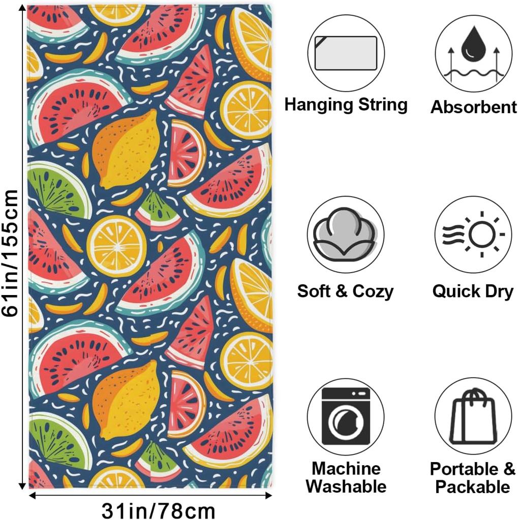 Watermelon Lemon Fruit Beach Towel Lightweight Microfiber Beach Towels Decor Quick Dry Pool Towel for Beach Travel Swim camping