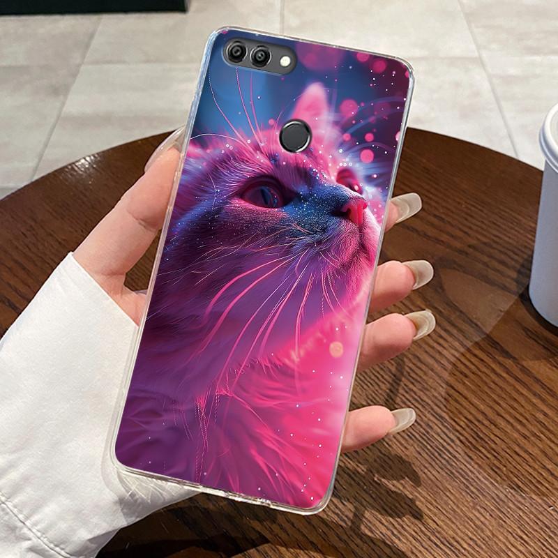 Jelly Casing For Huawei Y9 2018 / Enjoy 8 Plus Fundas Capa Clear Silicone Soft TPU Back Cover Cute Cat Rabbit Protective Case