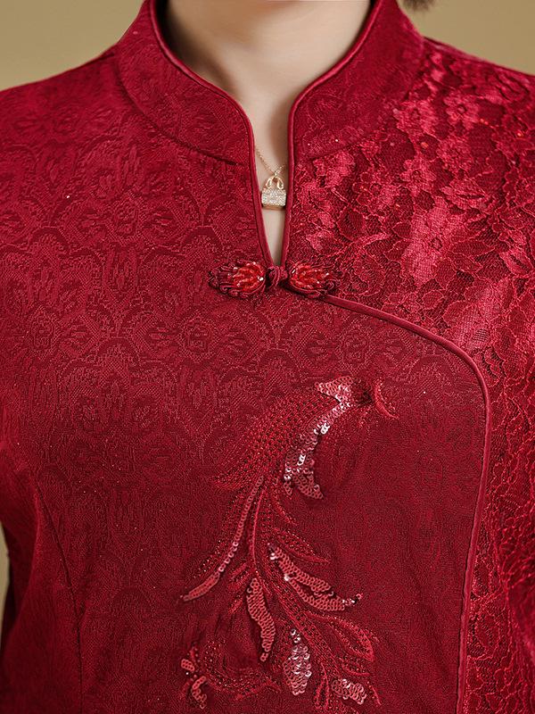 Elegant Long Qipao Wedding Dress for Mother of the Bride, Age 50+