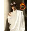 Men's Autumn/Winter Heavyweight Velvet Hoodie with Half-High Collar, Solid Color, American Style, Versatile and Casual.