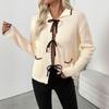 New Sweet Little Fragrance Style Bow Tie Lapel Trim Contrasting Sweater Cardigan
