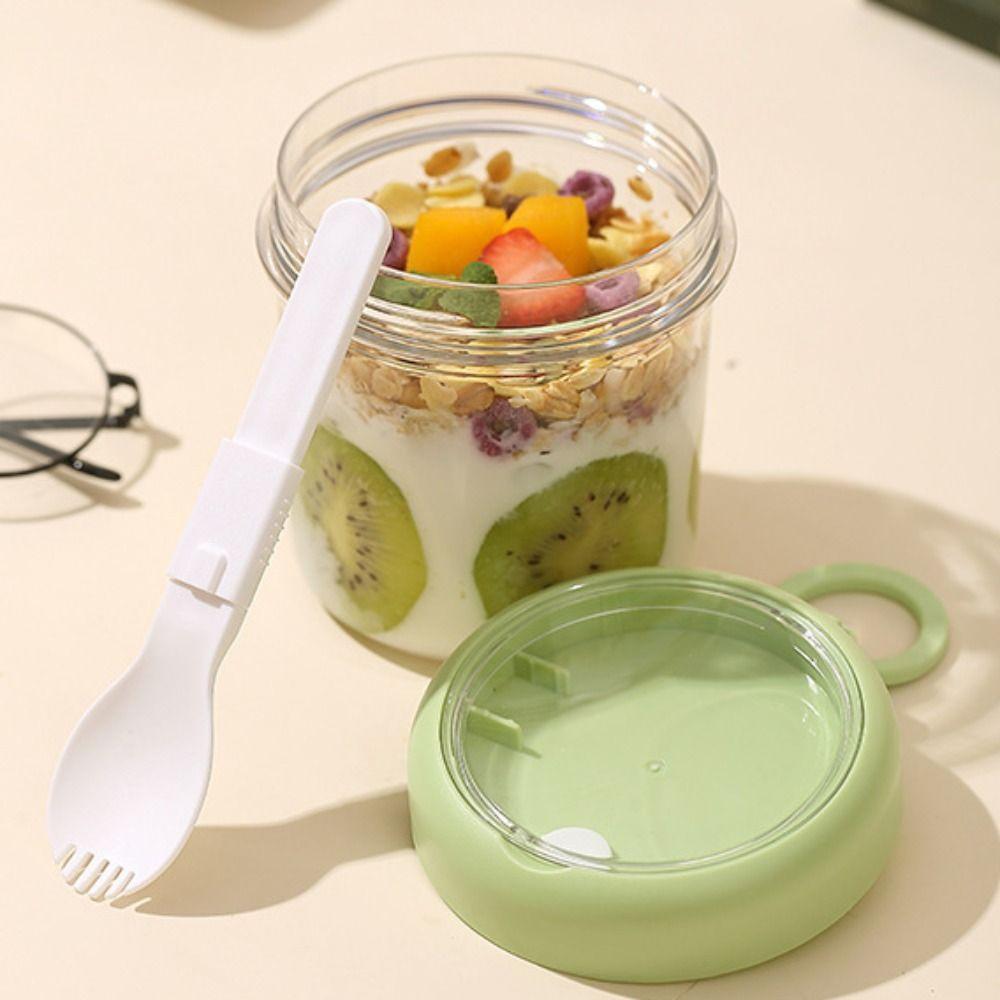 Transparent Breakfast Cup 2 Layer Oatmeal Cup Portable Food Storage Container  Office