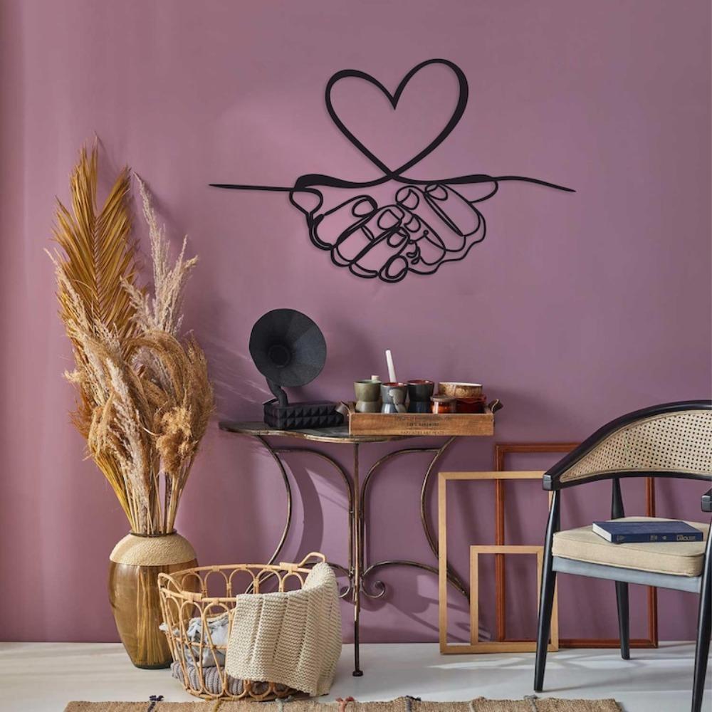 Metal Wall Art Hands Holding Heart, Black Metal Sign for Bedroom Living Room, Above Bed Decor, Love Heart Wall Sculpture