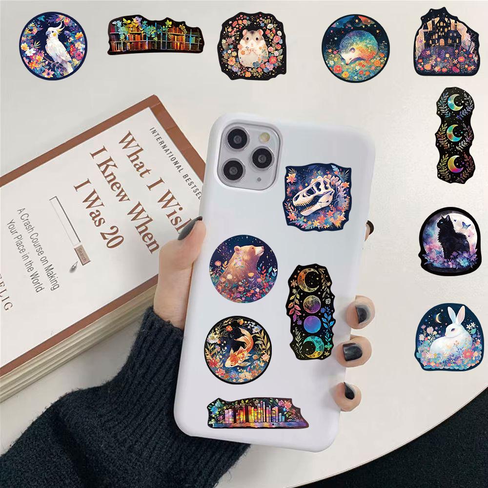 50PCS Laser Sticker Aesthetic Personalized Laptop Luggage Diary Skateboard Home Decoration Personalized Phone Festival Stickers