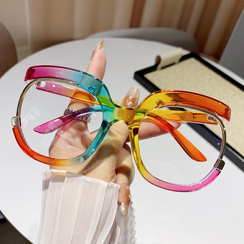 Trendy Large Round Rainbow Eyeglass Frame - European & American Style, Prescription-Compatible