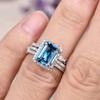 Luxury Charm Shining Full of Sea Blue Zircon Crystal Geometric Square Rings for Women Men Bride Engagement Wedding Jewelry Gift