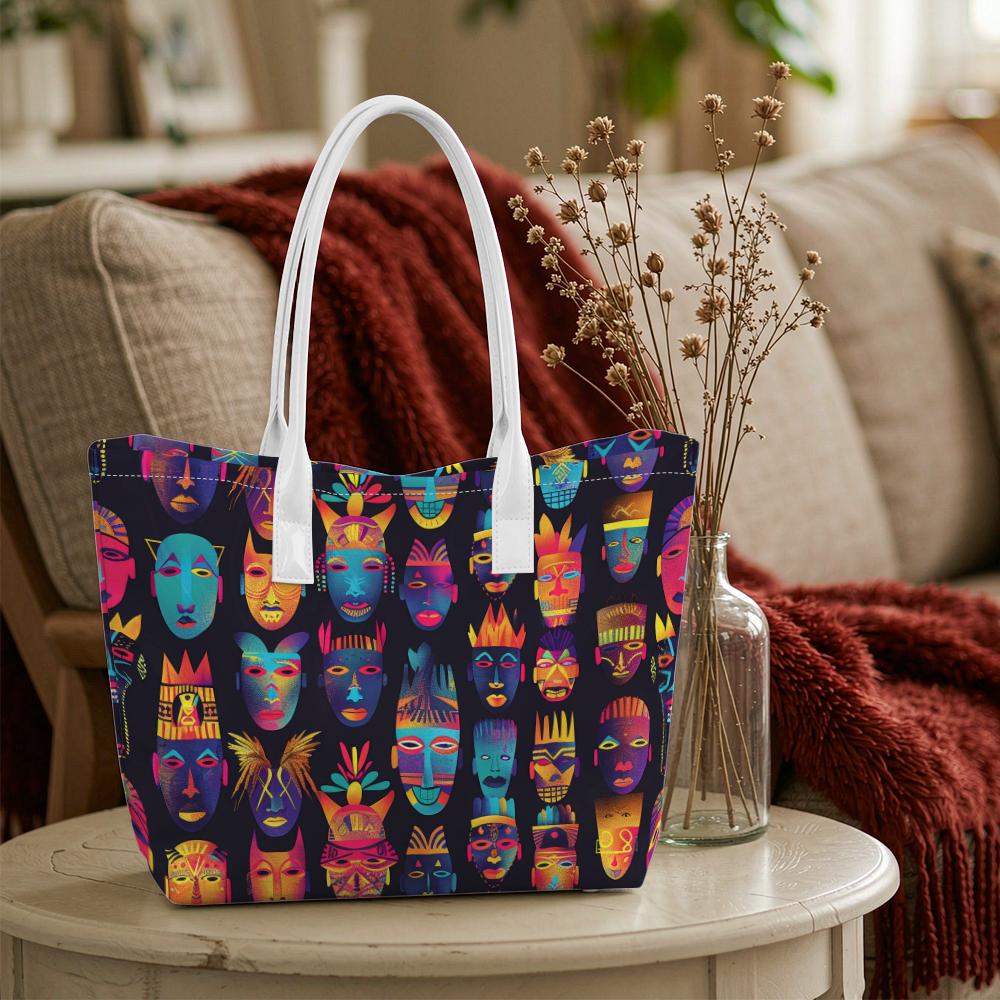 Tribal Face Print Tote Bag for Daily Use