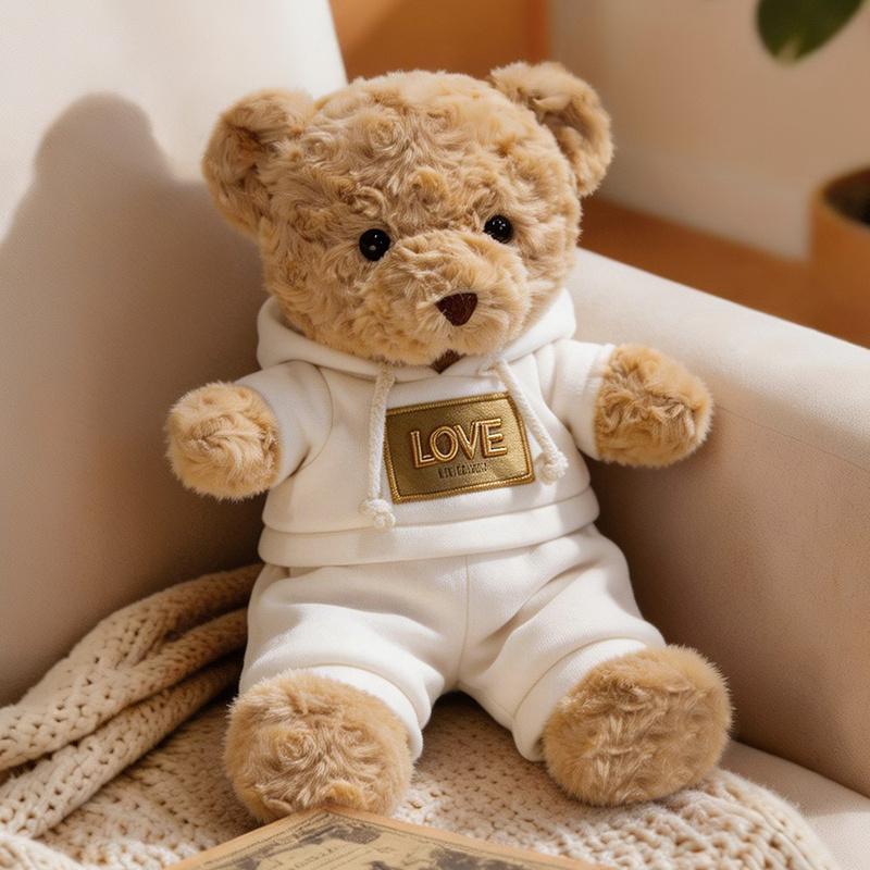 30cm Cute Teddy Bear Plush Toy Wearing Hoodie Adorable Stuffed Animal with Soft Sweater Bear Doll Perfect Gift for Kids