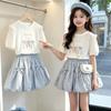 Girls' Summer Fashion Set: Bow Puff Sleeve Top & Tulip Skirt
