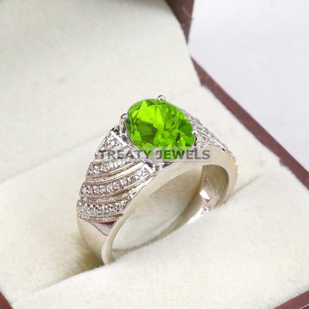 Peridot Oval Cut Gemstone With 925 Sterling Silver Ring For Men's #B483 JL375683940274