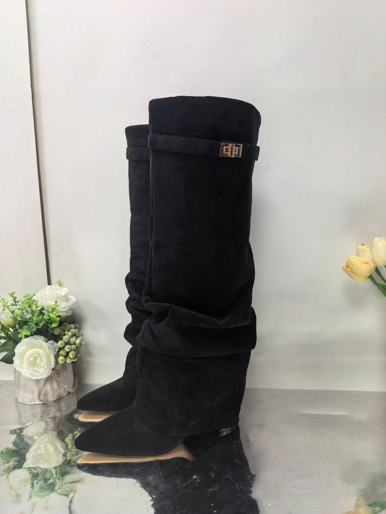Nuovi Stivali da Donna Autunnali e Invernali a Punta Alti fino al Ginocchio, Stivali Lunghi con Tacco Spesso, Stivali alla Moda a Vita Media
