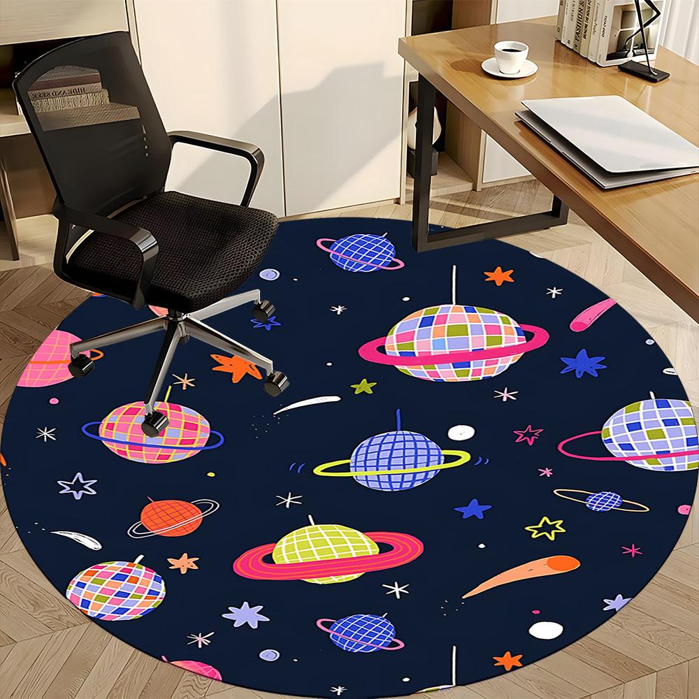 1PC Space Disco Office Round Area Rug, Mat Suitable For Office, Under Office Chairs Bedroom Living Room Home Decor, Room Deco