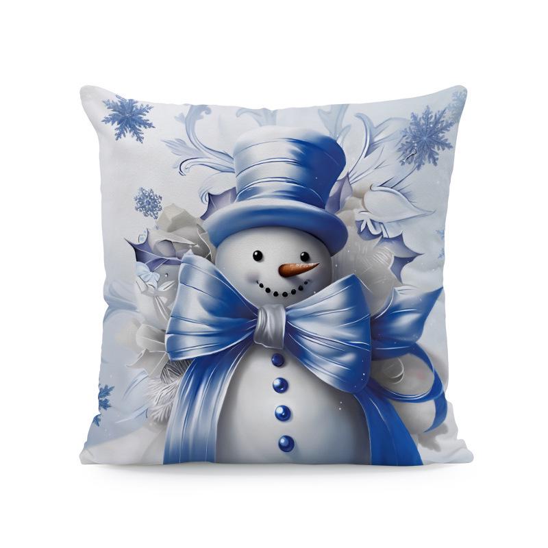 Hot Sale Blue Snowman & Santa Christmas Pillowcase - Festive Sofa Cushion Cover