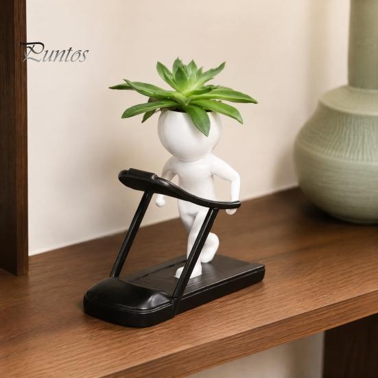 Funny Sports Theme Gift Creative Fitness Figure Flower Pot, Resin Succulents Pot with Treadmill Yoga And Dumbbell Design, Themed Planter for