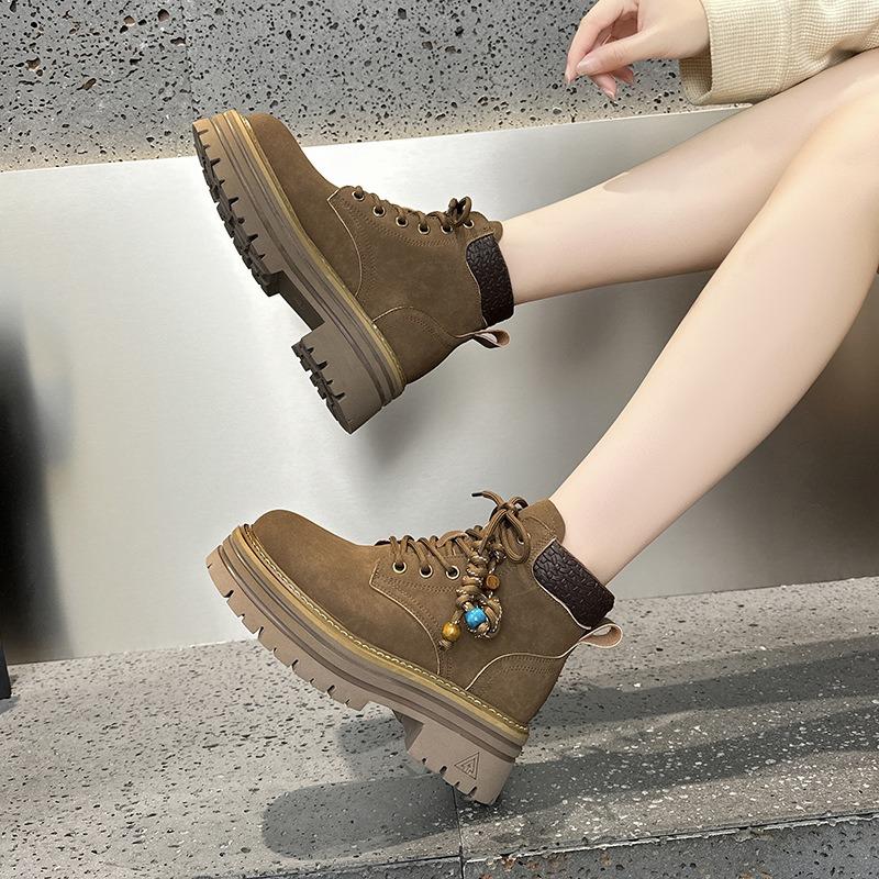Cowhide Martin boots women's autumn new thick-soled inner height-increasing short boots retro versatile hiking boots women
