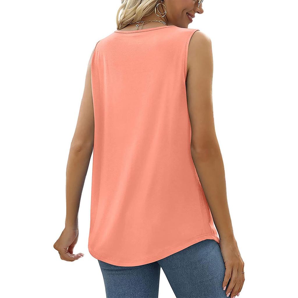 Women's Fashion Sexy Pleated Square Neck Color Sleeveless Vest Top