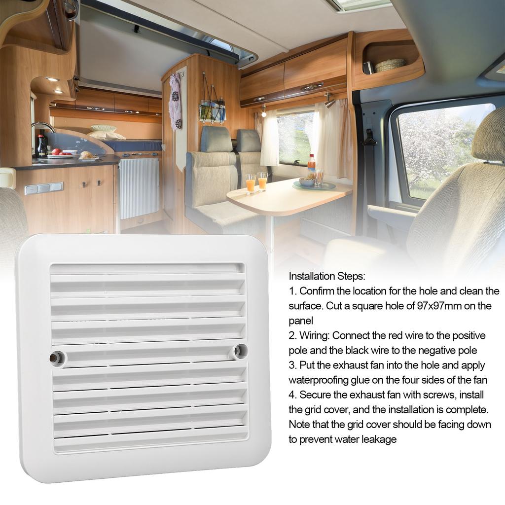 Ventilator lateral pentru RV 97 X 97mm Unidirecțional 12V 1.2W Ventilator de evacuare pentru ventilație aer pentru rulotă Bucătărie Baie