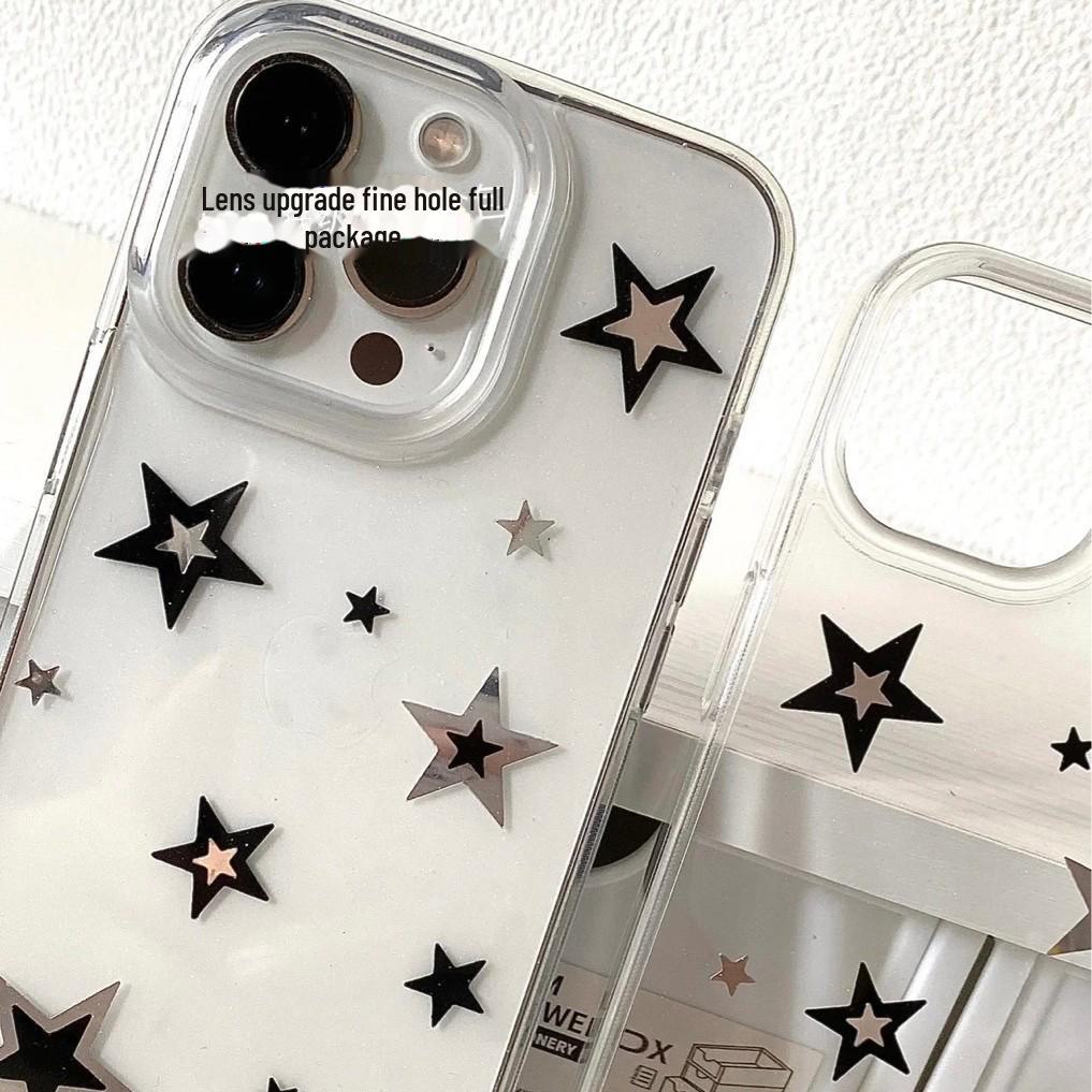 "Niche Black Star Transparent Case for iPhone 13/12/11 Pro/XR/XS/8/7"