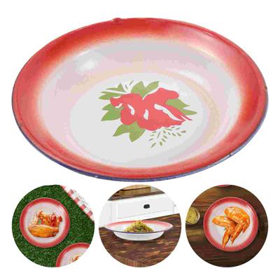 Emaye Meyve Kasesi Retro Dekor Tepsi Şeker Kabı Kırmızı Tabaklar Meyveler Sofra Takımı Salata Atıştırmalık Tabağı