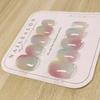 100% Handmade short round shape Candy Colored Full Cat Eye Fake Nail With Glue Art Simple Pearl smudged magic mirror powder Colorful Nails Fake Nails