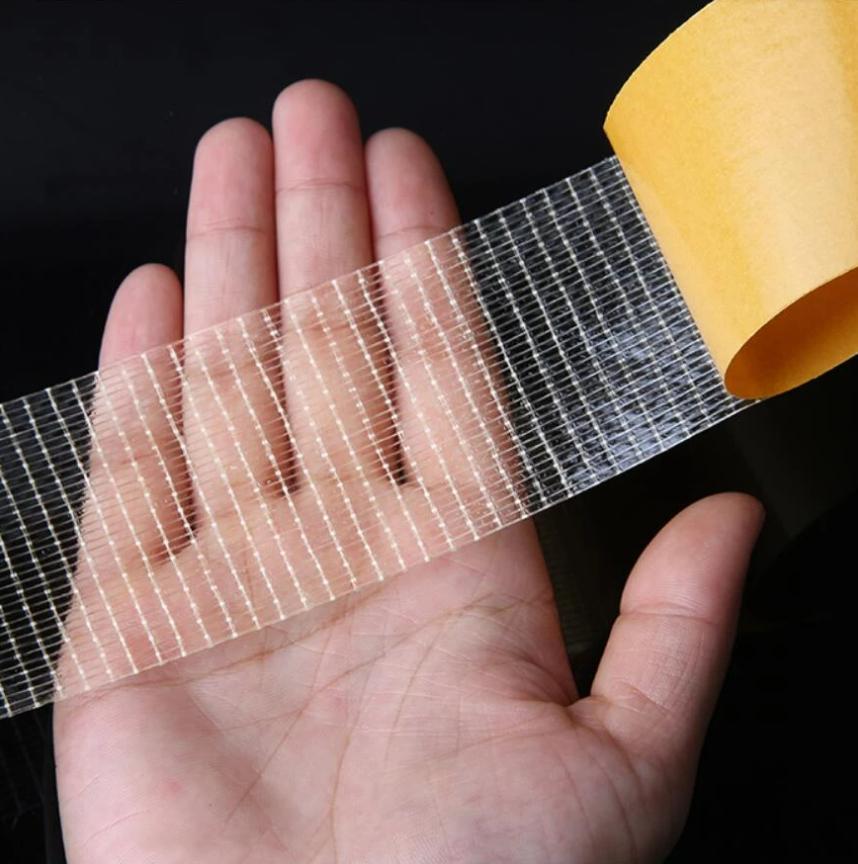 1Roll 20M Double Sided Tape High Viscosity Grid Fiber Transparent Double Sided Tape Sticky Adhesive Fiber Mesh Tape HMM