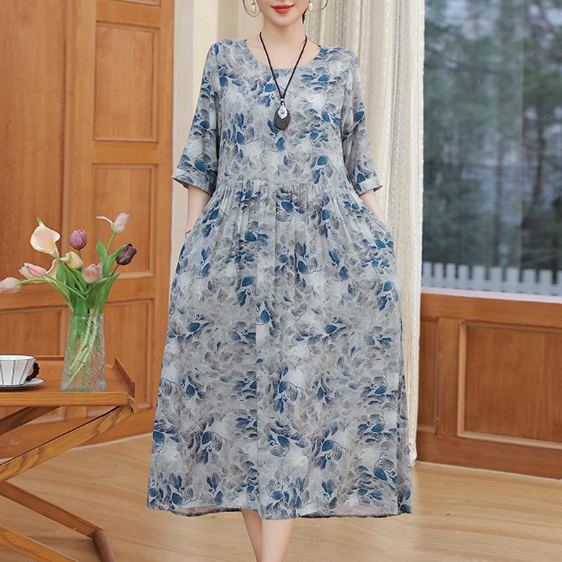 Summer Women for Dresses Casual Print Vintage Elegant Half Sleeve Women's Clothing Plus Size