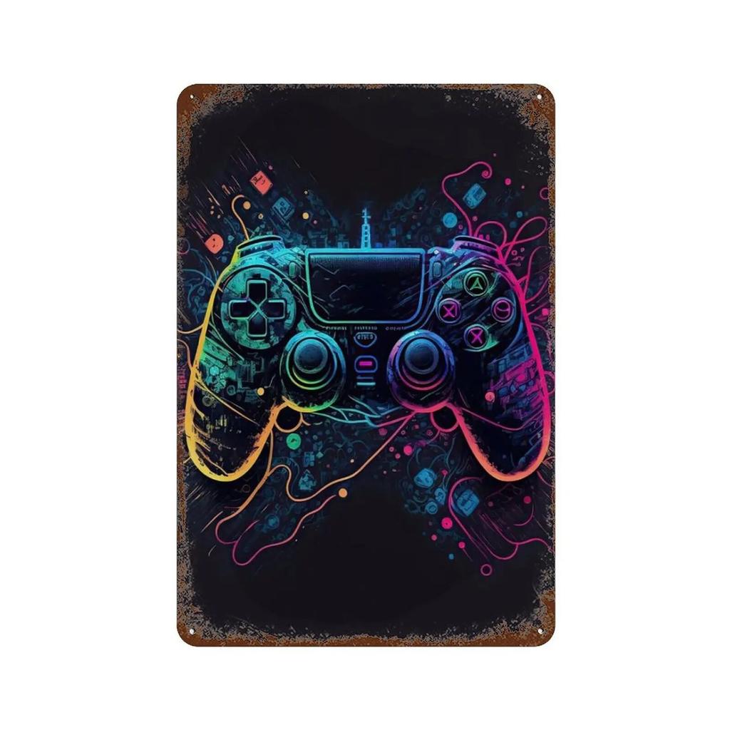 Colourful Punk Style Metal Tin Signs Game Controller Wall Art Poster Metal Signs Prints Gaming Aesthetics Picture for Living