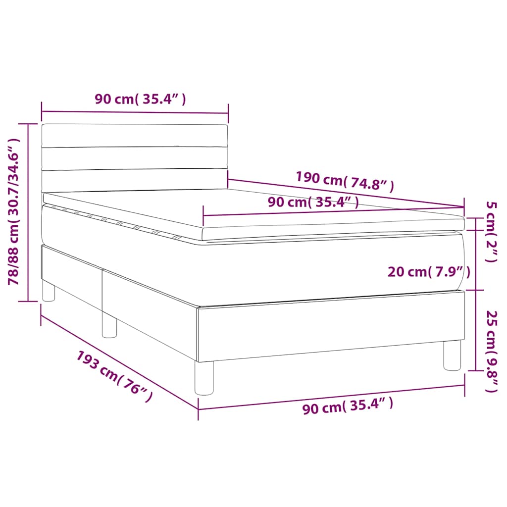 Box Spring Bed with Mattress Dark Blue 90x190 cm Velvet